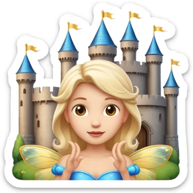 create a fairy emoji with a castle behind sticker