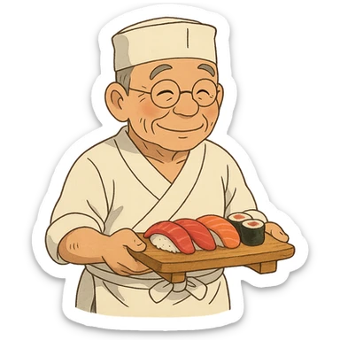 ghibli style sushi man character sticker