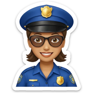 woman police with hair style and hats and sun glasses sticker