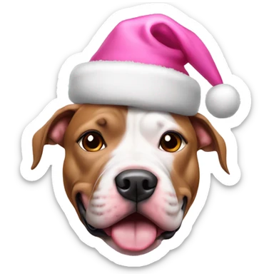Pitbull wearing a pink Christmas hat  sticker