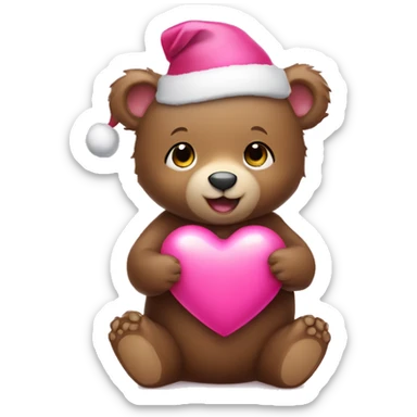 Baby Bear holding pink Christmas heart  sticker