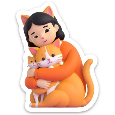 person hugging a cat sticker