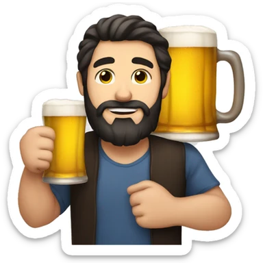 guy with dark hair and beard holding a large mug of beer  sticker
