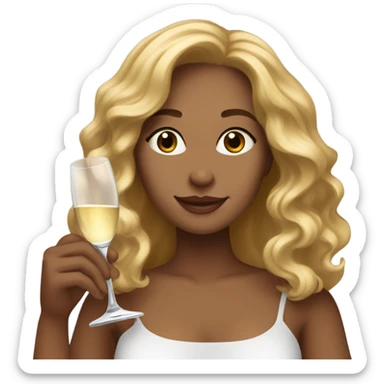 “Create an emoji of a woman with medium-toned skin, long wavy hair, holding a glass of champagne.” sticker