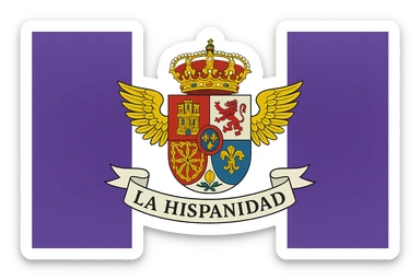 vector style bandera de la hispanidad, front view, detailed coat of arms, transparent background sticker