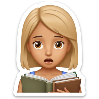 shoked girl with a notebook sticker