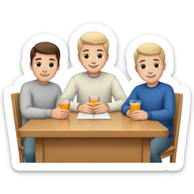 3 white boys sitting at a table sticker