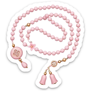 Light pink Muslim prayer beads with sakura design sticker