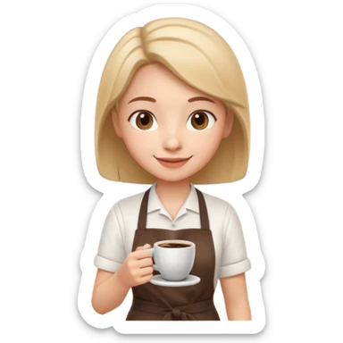 cute barista portrait, head and shoulders only, wearing apron, coffee shop uniform, friendly smile, holding a small coffee cup, 3D cartoon, mobile game icon style, clean background, no text, no watermark
 sticker