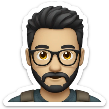 hipster with black hair, default user color, wearing a name badge sticker