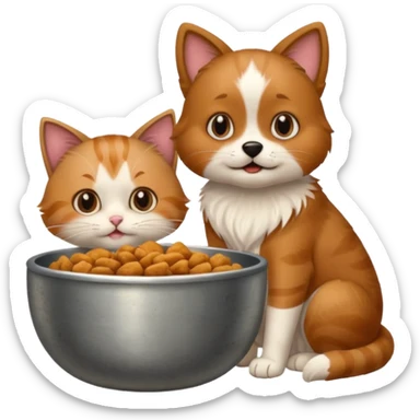 The dog is itching because of fleas, the cat is eating a lot of food from the bowl sticker