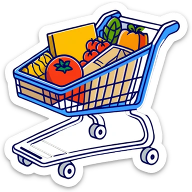 shopping cart with food and groceries sticker