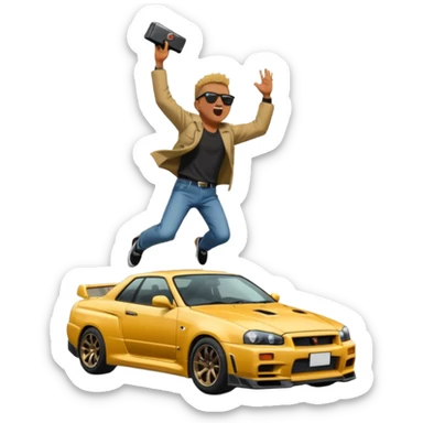 Nissan Skyline R34 Gtr Fall in CLIFF Man screaming  sticker