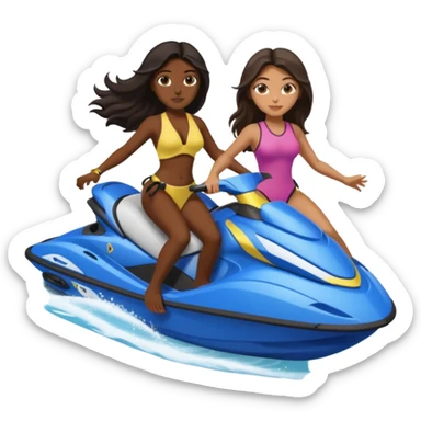 Dark male dark hair & light tan female long dark hair on a blue jet ski no sunglasses sticker