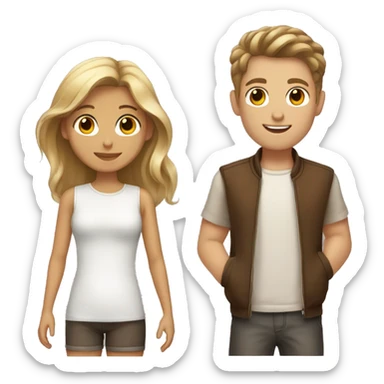One tanned girl with brown hair and blonde highlights next to a white boy with brown hair  sticker