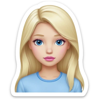 emoji를 만들고 싶어 여름 쿨톤 라이트. Summer cool tone light. summer cool (light to mute tone). 긴머리 여성, blonde girl, eyelashes, wearing white-skyblue blouse. cool pink lipstick, and pale pink blush. long hair! sticker