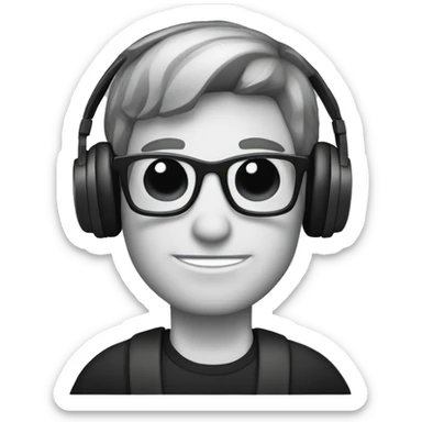 nerd white guy with short dark hair, sunglasses and headphones sticker
