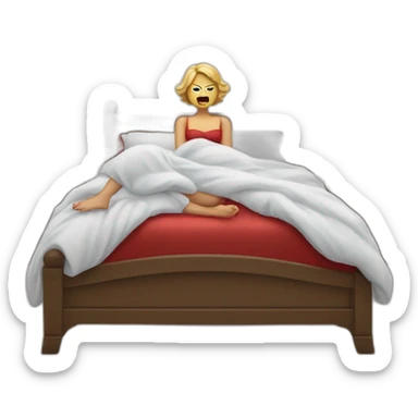 lady with red nails on bed but she is angry sticker