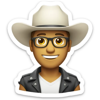 Smile rancher with glasses and white cowboy hat sticker
