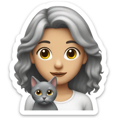 A a girl whit fluffy grey cat sticker