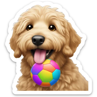 Happy golden doodle with ball sticker
