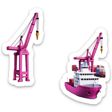 harbor or seaport with ship, dock, and port crane in compact composition, glossy finish, soft edges, subtle depth, pink tones from pastel to fuchsia, Apple iOS emoji style sticker