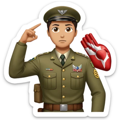 soldier doing the Attack on Titan salute with fist on chest, military salute with right fist over heart sticker