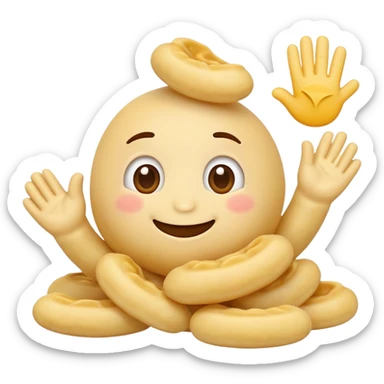 An emoji cartoon gnocchi waving with a tiny smile. Have it say gnocchi too sticker