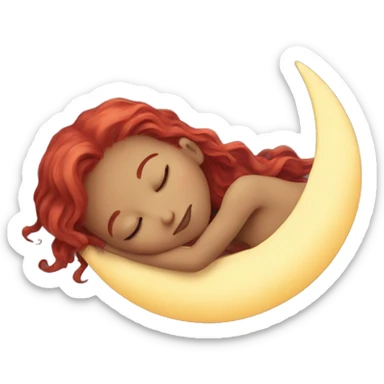 girl with crimson hair sleeping on the moon sticker