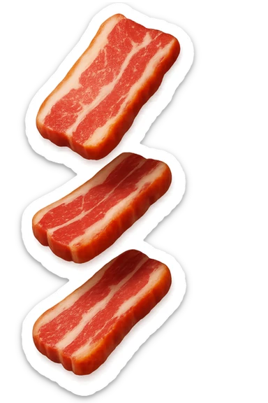 emoji stile iphone in 3d di fette di carne che cadono verticalmente dall'alto, iperrealistico 4k sticker