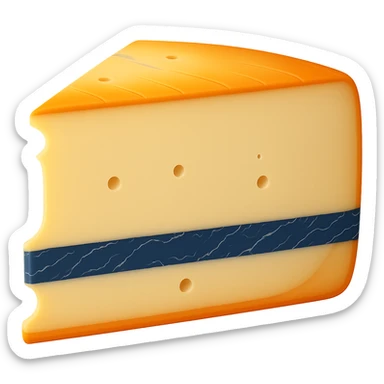 Make the blue-grey ash line in the center of the Morbier cheese wedge noticeably thicker, keeping the rest of the cheese details the same. Maintain the apple emoji style with soft lighting and subtle shadows. Transparent background, emoji scale. sticker
