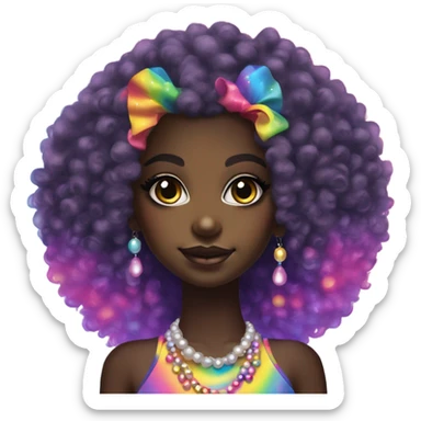 Lisa frank dark skin girl with rainbow Afro with pearls sticker