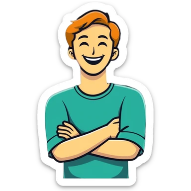arms crossed holding neck laughing guy sticker