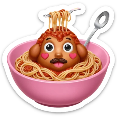 Spaghetti bologonese in heartshaped pink bowl, the bologonese should not be heartshaped sticker