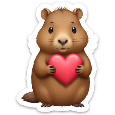 Capybara holding a heart sticker