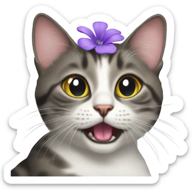 Cat whit a Lila flower in her mouth  sticker