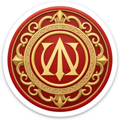 a circular casting sigil inspired by the wizard101 balance school using base color sand and trim color red with A golden scale in the middle as a the main focus  sticker