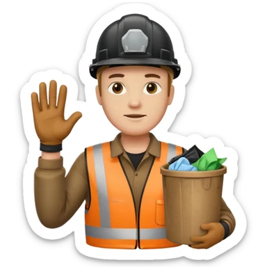 garbage man with black helmet holding garbage  sticker