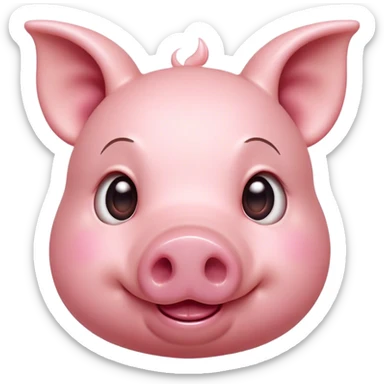 Cinematic Cute Pig Portrait Emoji, Head tilted playfully and inquisitively, featuring a glossy rosy-pink hide with a cute snout and a subtle natural sheen, round, sparkling beady eyes filled with curiosity, Simplified yet irresistibly adorable features, highly detailed, glowing with a warm, friendly glow, high shine, affectionate and lively, stylized with a touch of farmyard whimsy, bright and endearing, soft glowing outline, capturing the essence of a mischievous yet loving pig, so playful it feels like it could oink out of the screen and into your arms! sticker