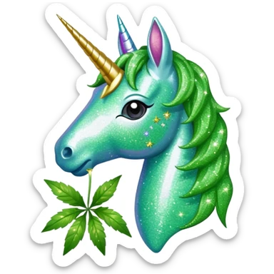 Glitter unicorn eats  Weed leaf sticker