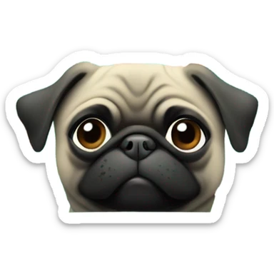 Black pug , surrounded by flowers, holding a green sign that says “good luck”  sticker