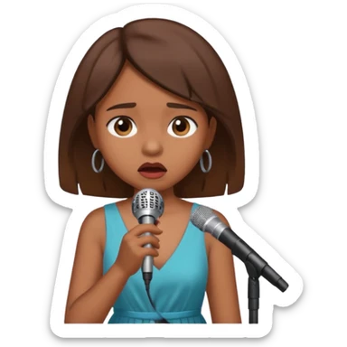 Brown skin girl singing into a microphone looking sad  sticker