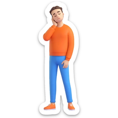 a man standing but sleeping, head drooping, eyes closed, relaxed posture sticker