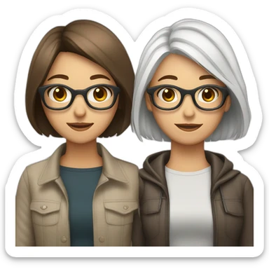 A Couple of two girls one with white hair and other with short brown hair and glasses sticker