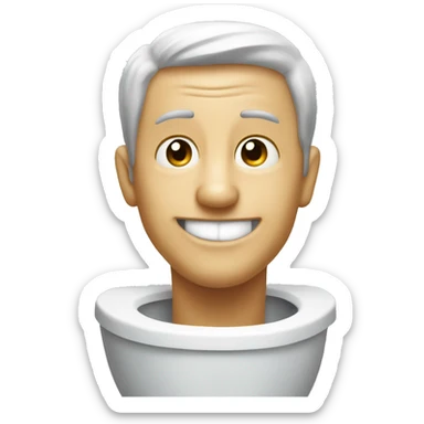 man's head and neck looking out of toilet bowl smiling sticker