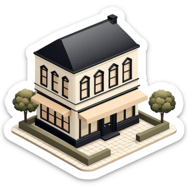 Isometric exterior little black, beige, and white bookstorr dollhouse style 3D realistic  sticker