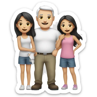 white dad and 3 young asian daughters sticker