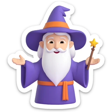 strange wizard, memoji style, wearing mismatched robes and a crooked hat sticker