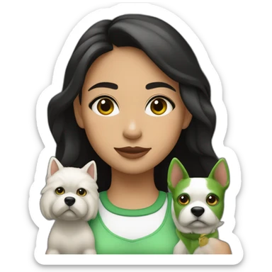  Chica morena con ojos verdes y perro blanco y manchas negras  sticker