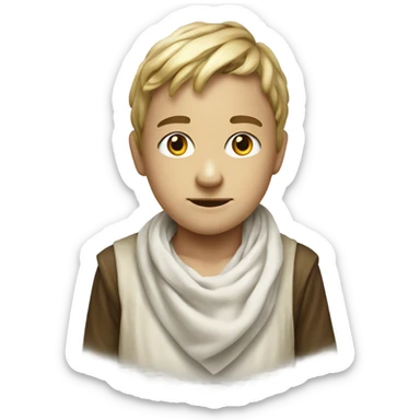 portrait of a lone boy with a white handkerchief knotted at the corners on their head sticker